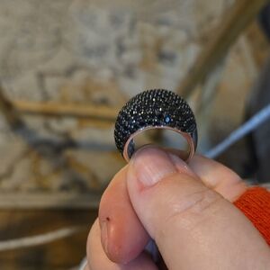 Elegant QVC Black Spinel Dome Ring 925 Sterling Silver